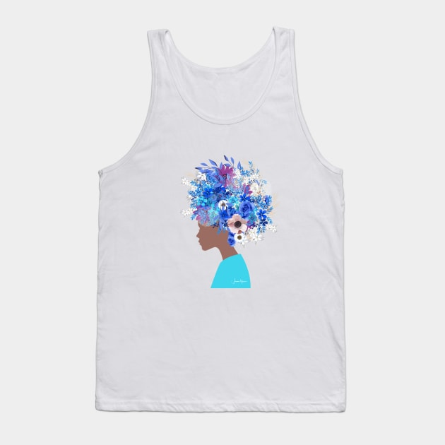 African American Woman in Fashion Flower Headdress Tank Top by LouLou Art Studio